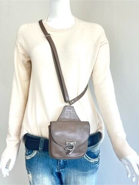 SUNDANCE Italy Taupe Leather Boho Mini Compact Vacation Travel Crossbody Bag